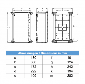 Installationsgehäuse IP67 (180x300x110mm) - mit Transparentdeckel